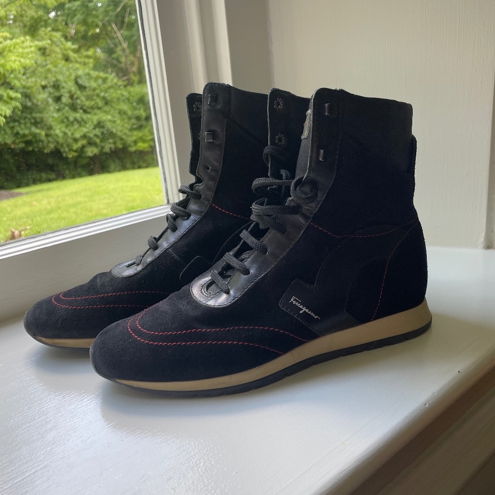 Salvatore Ferragamo Black Suede Leather High Top 00s